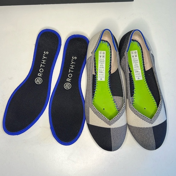 Rothys  Flat Captoe Black Cream Buffalo Plaid Knit Ballet Round Toe Women’s 8.5 - Picture 8 of 16